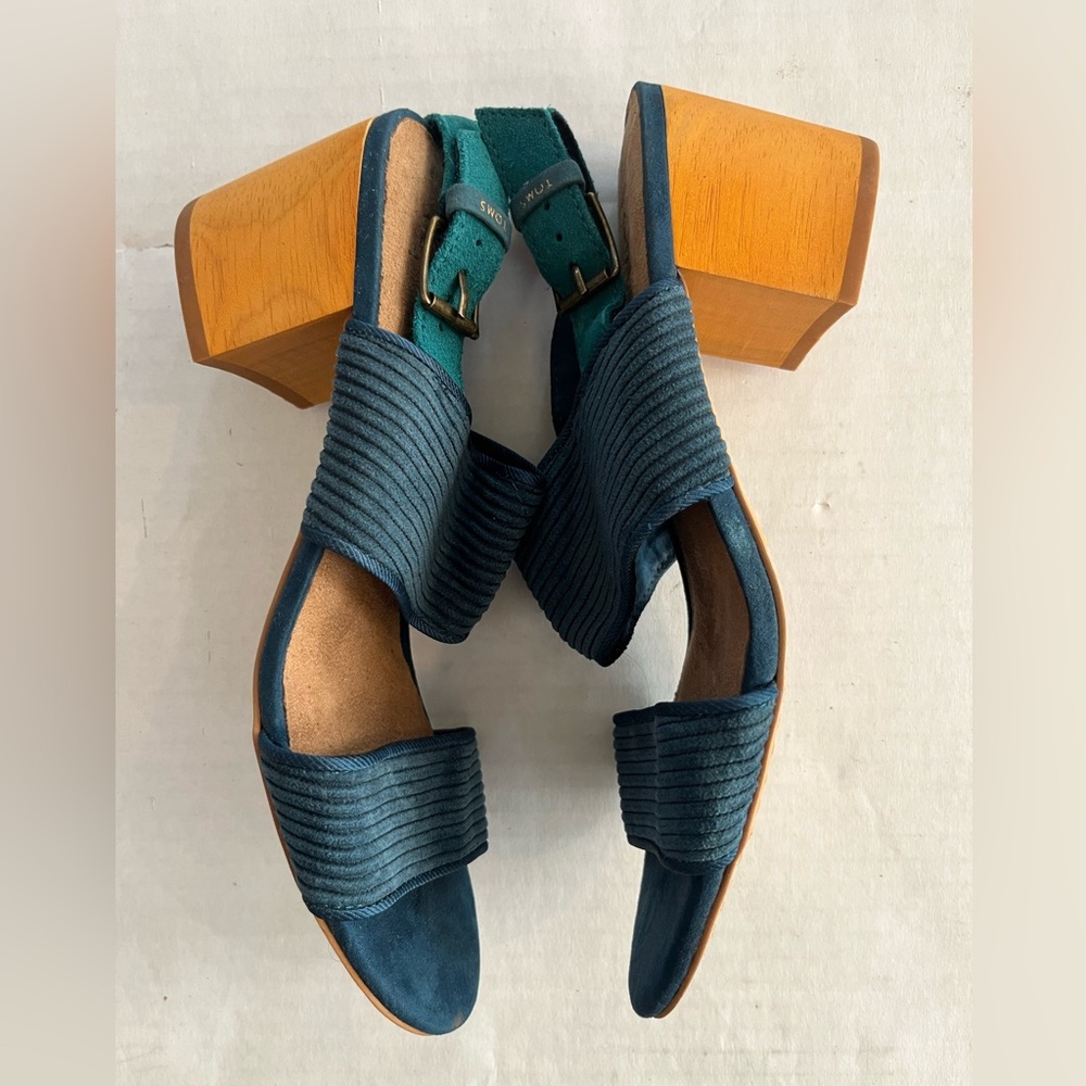 TOMS Women’s Poppy Sandal Atlantic Corduroy green blue wood heel size 7 - Picture 4 of 10